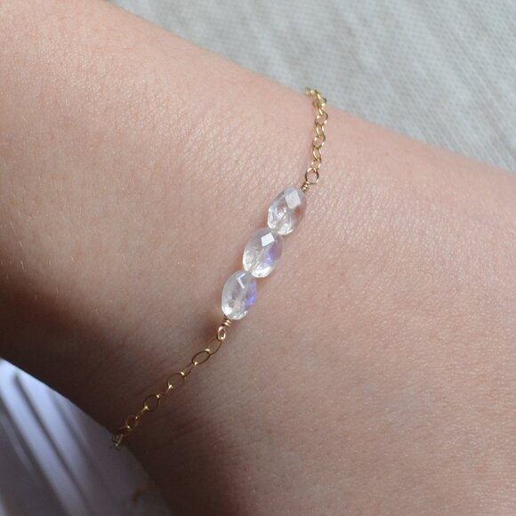 Dainty Rainbow Moonstone Bracelet in Gold - Picture 8 of 10